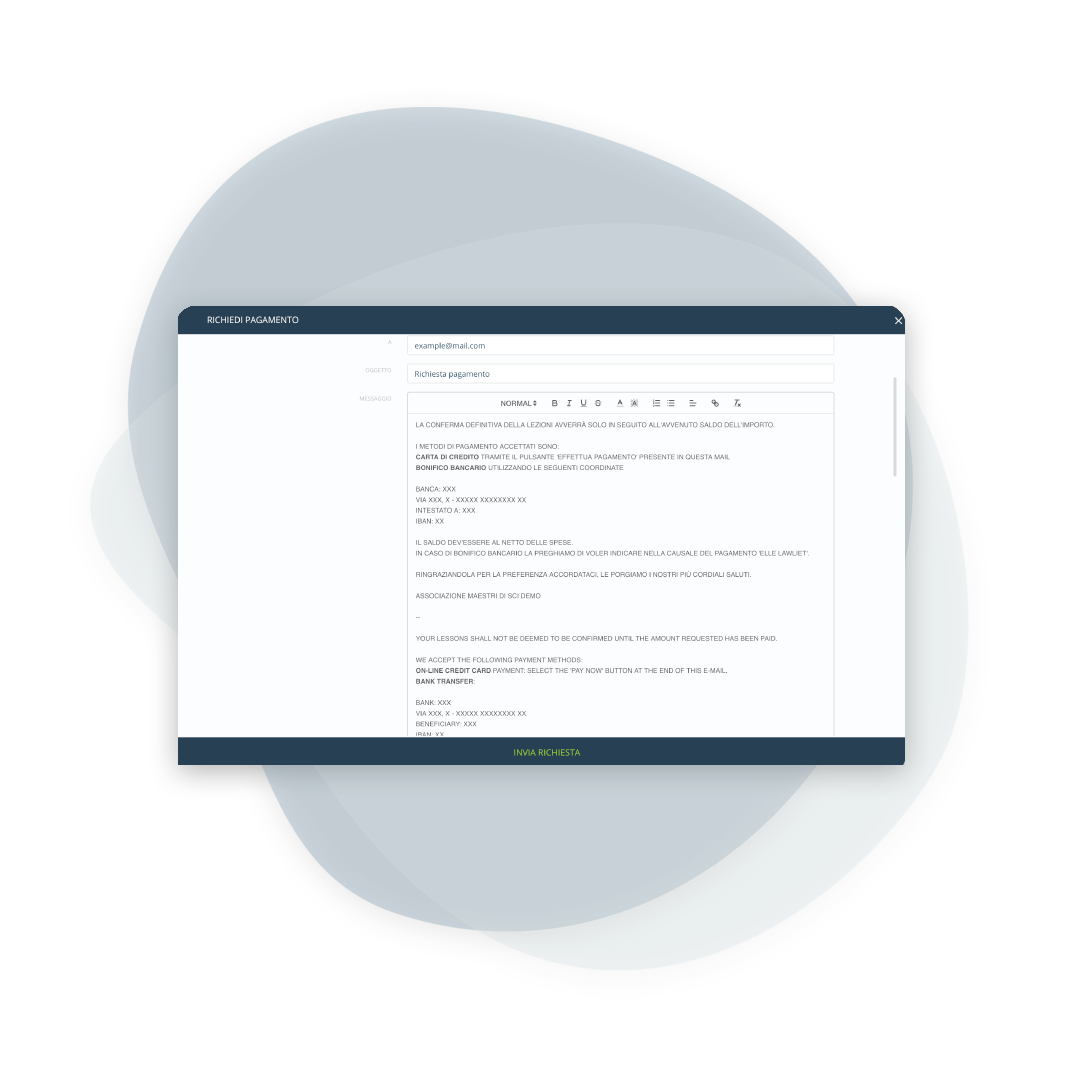 Richiesta pagamento via email: link Paga Subito e registrazione automatica in BeebeeSki